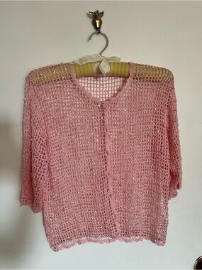 Y2K whimsical Pink Sequin short sleeve cardigan